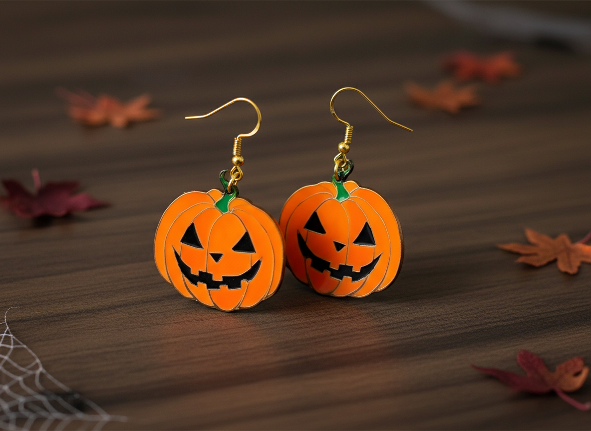 Orecchini in legno jack-o'-lantern a zucca di Halloween - vero progetto zucca Atomm