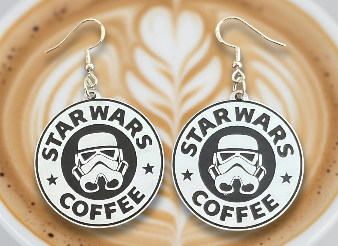 Funny Star Wars coffee acrylic earrings idea