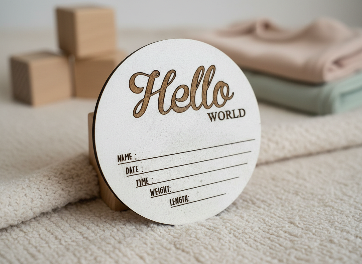 「Hello World」新生児アナウンスメントの赤ちゃん向けギフトデザイン