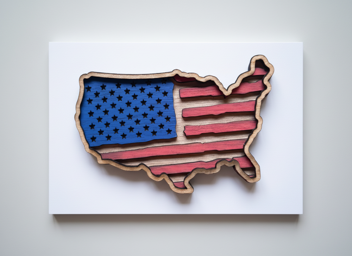 Laser Cut Wooden USA Flag Wall Art Decor — free American flag wall art project file on Atomm