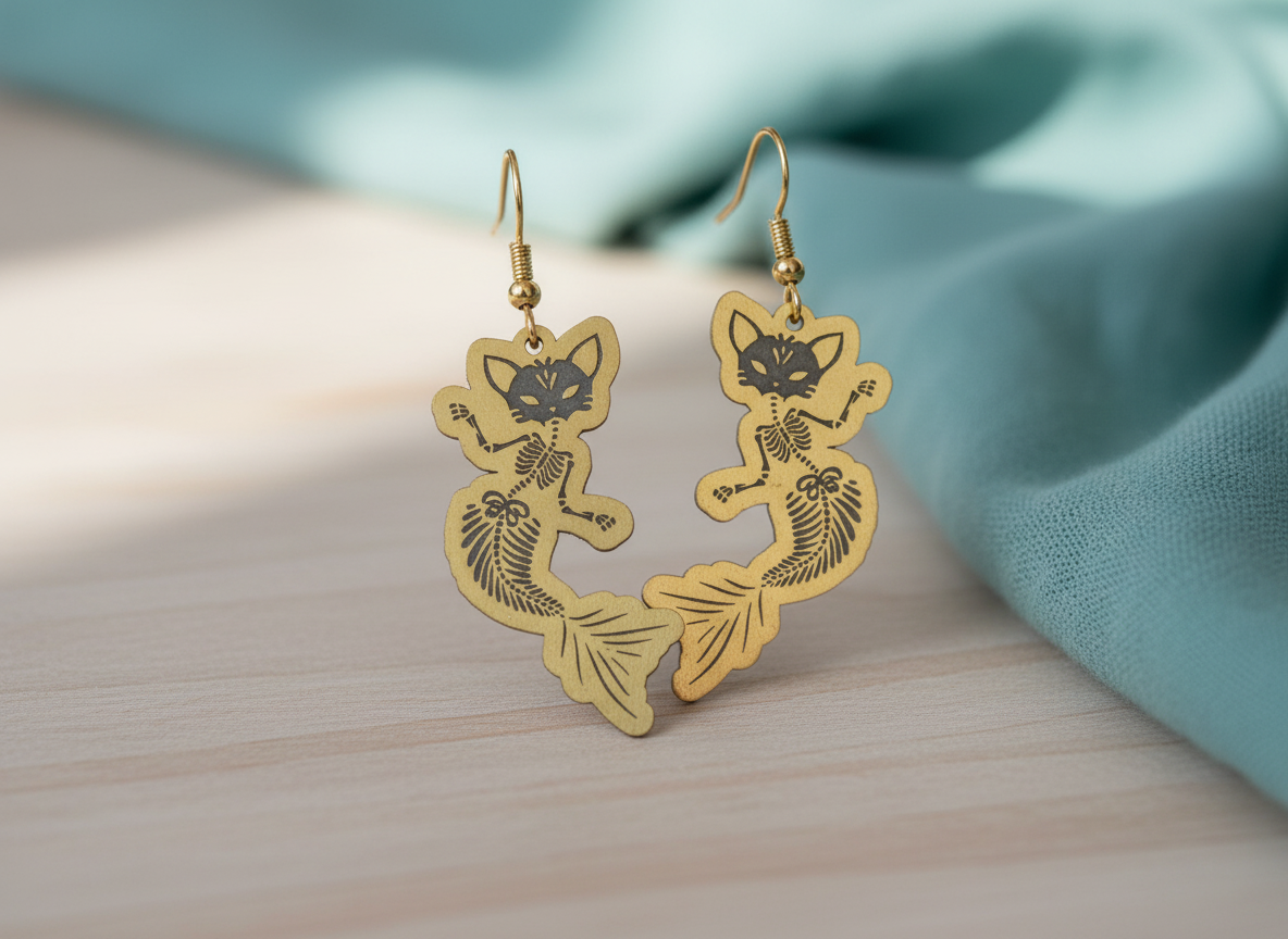 MERMAID KITTY SKELETON EARRINGS