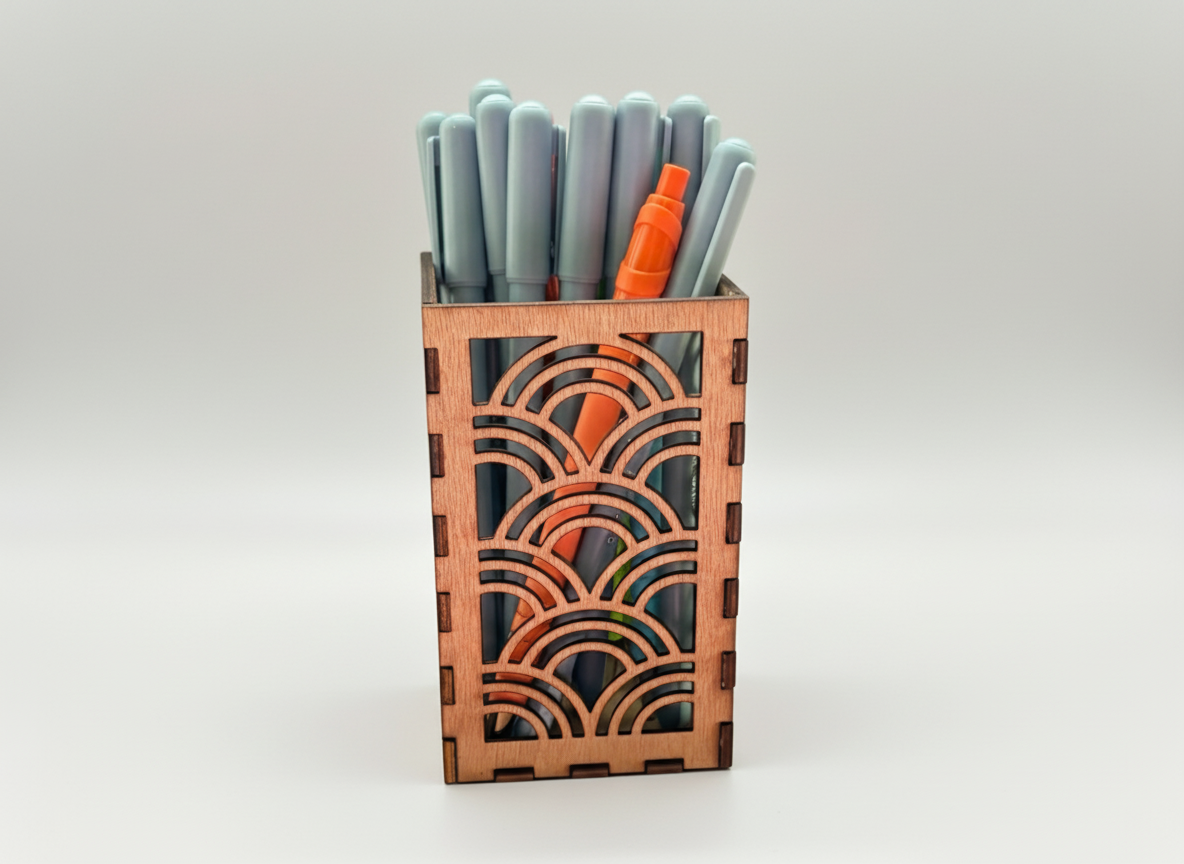 Decorative Laser Cut Wooden Pen Holder