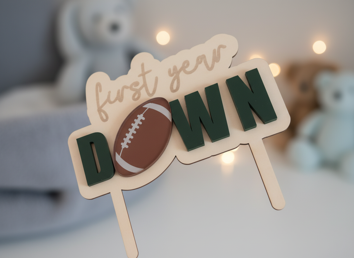 Cake topper calcio First Year Down tagliato al laser