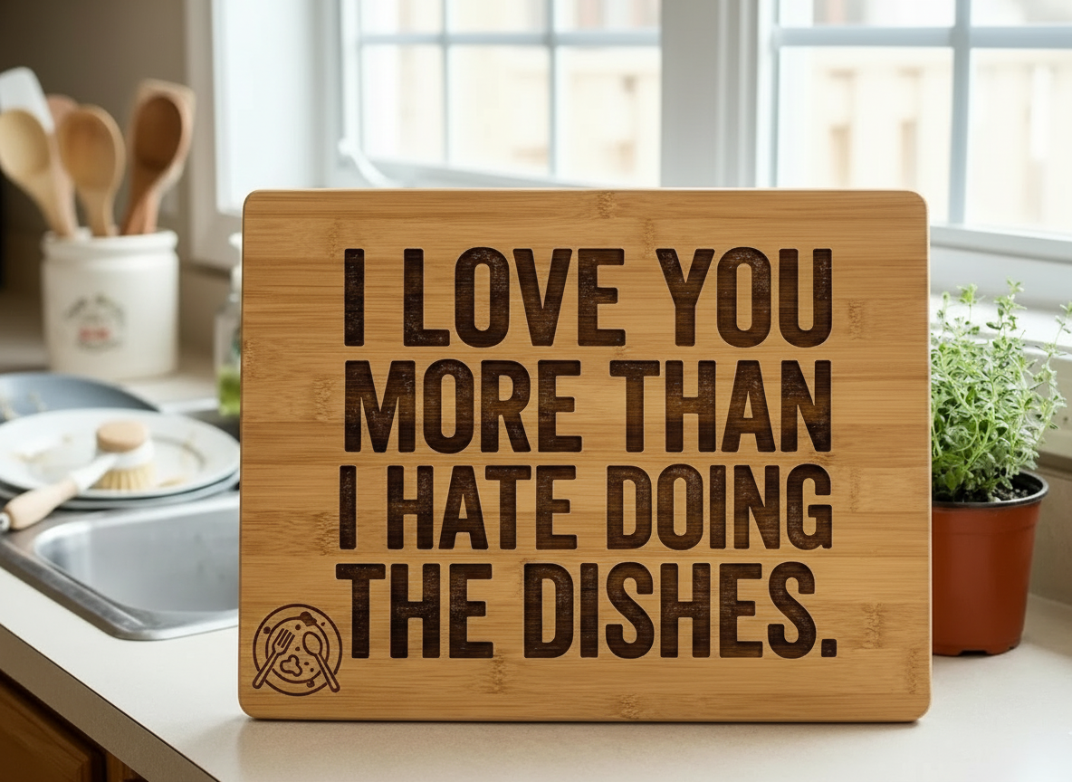 "Love You More Than Doing Dishes" Cutting Board gift design