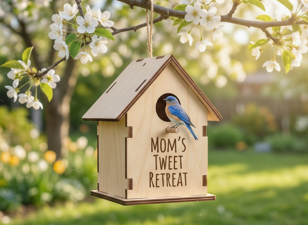 Laser Engraved Wooden Birdhouse: Mom's Tweet Retreat gift for mom idea