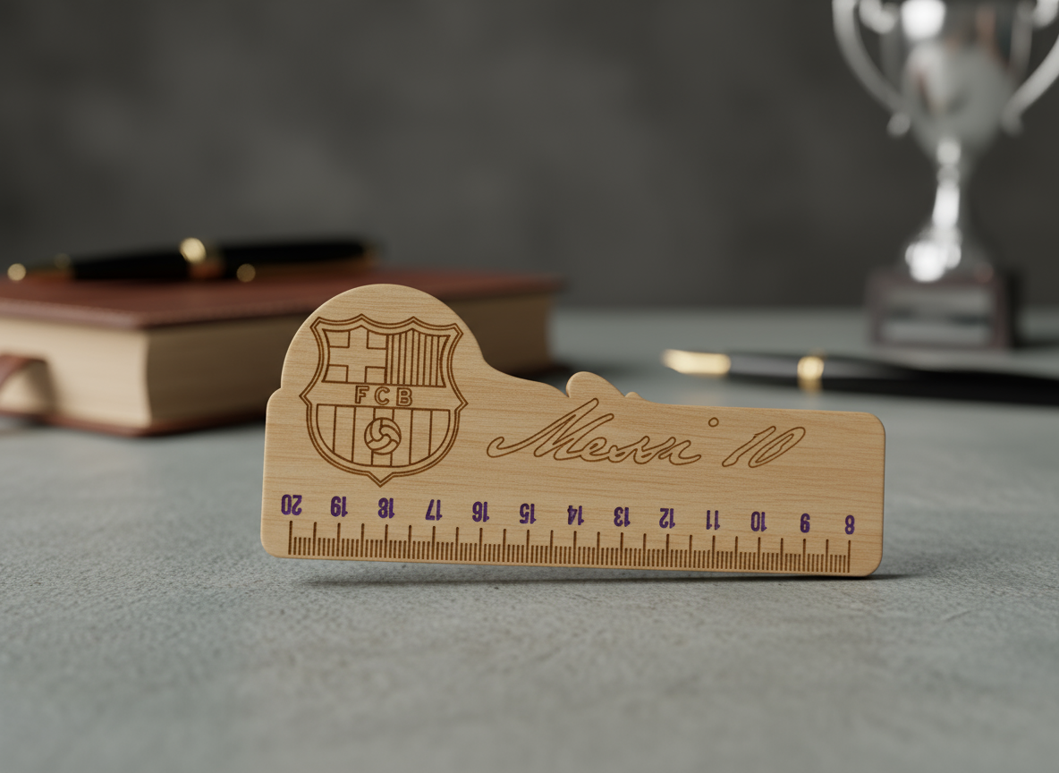 Laser Cut Ruller with FC Barcelona Messi 10 Logo and Signature sports logo design