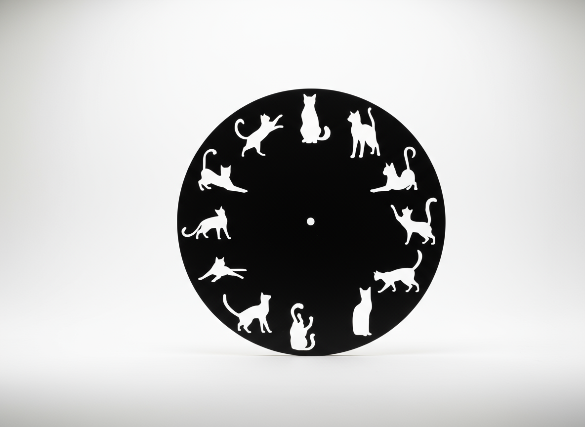 Black Disc Cat Marker Clock laser cut cat clock idea