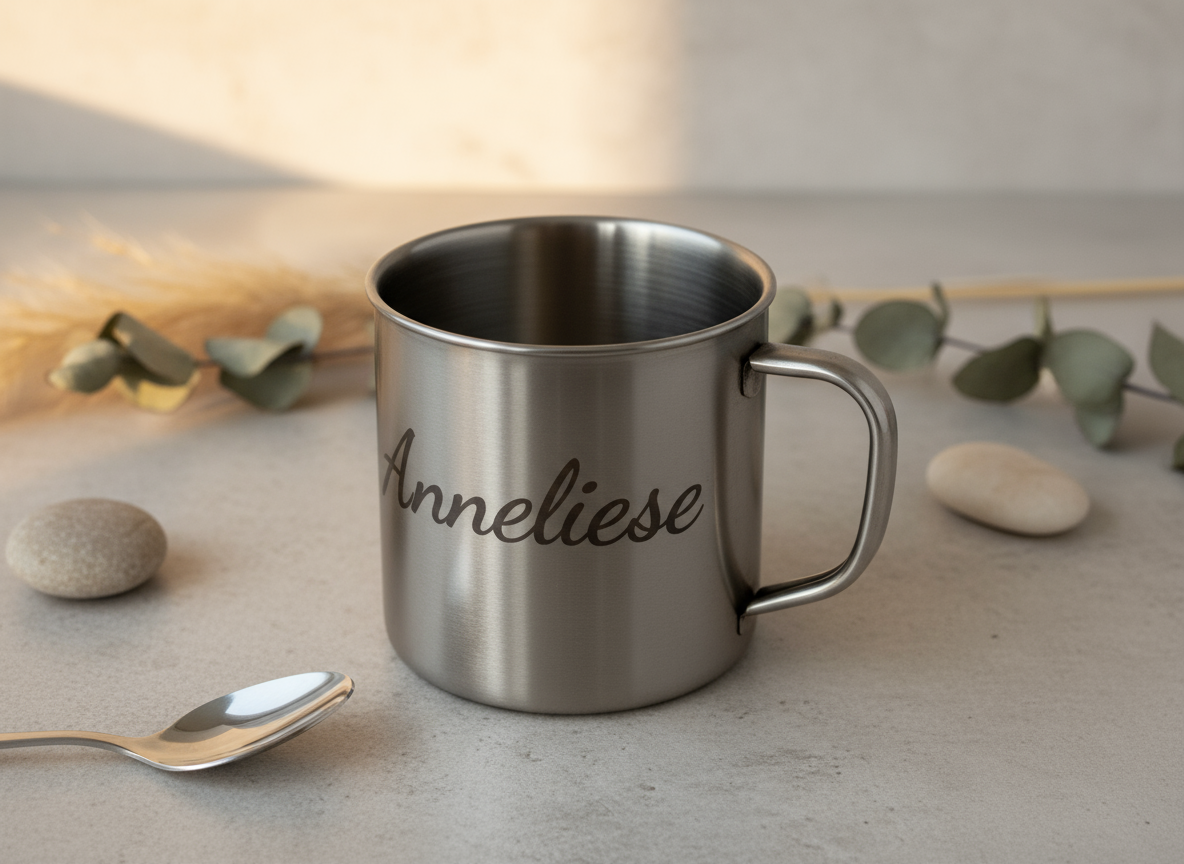 Bicchiere di vino caldo in acciaio inox con design inciso invernale