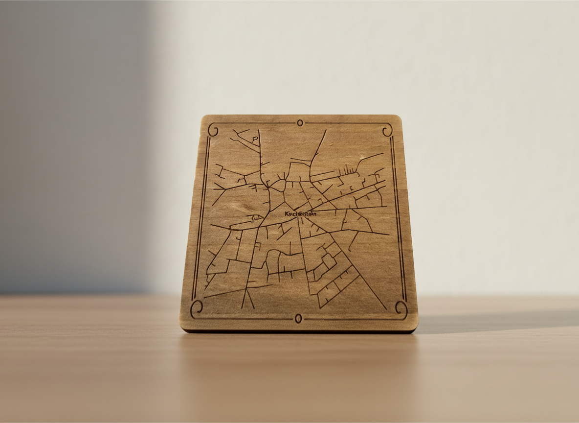Pine Wood Coaster with Personalized Map
