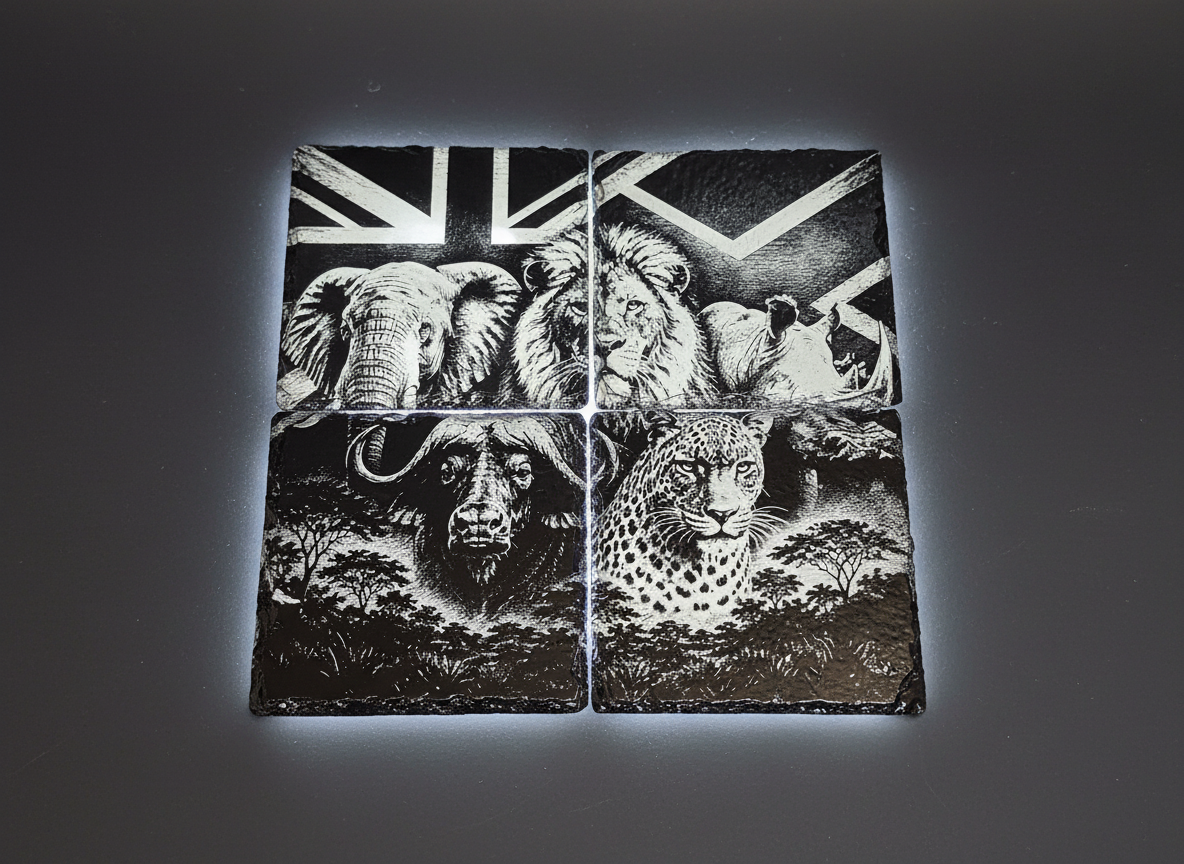 African Big Five Wildlife Slate Coaster Set (4 Tiles)