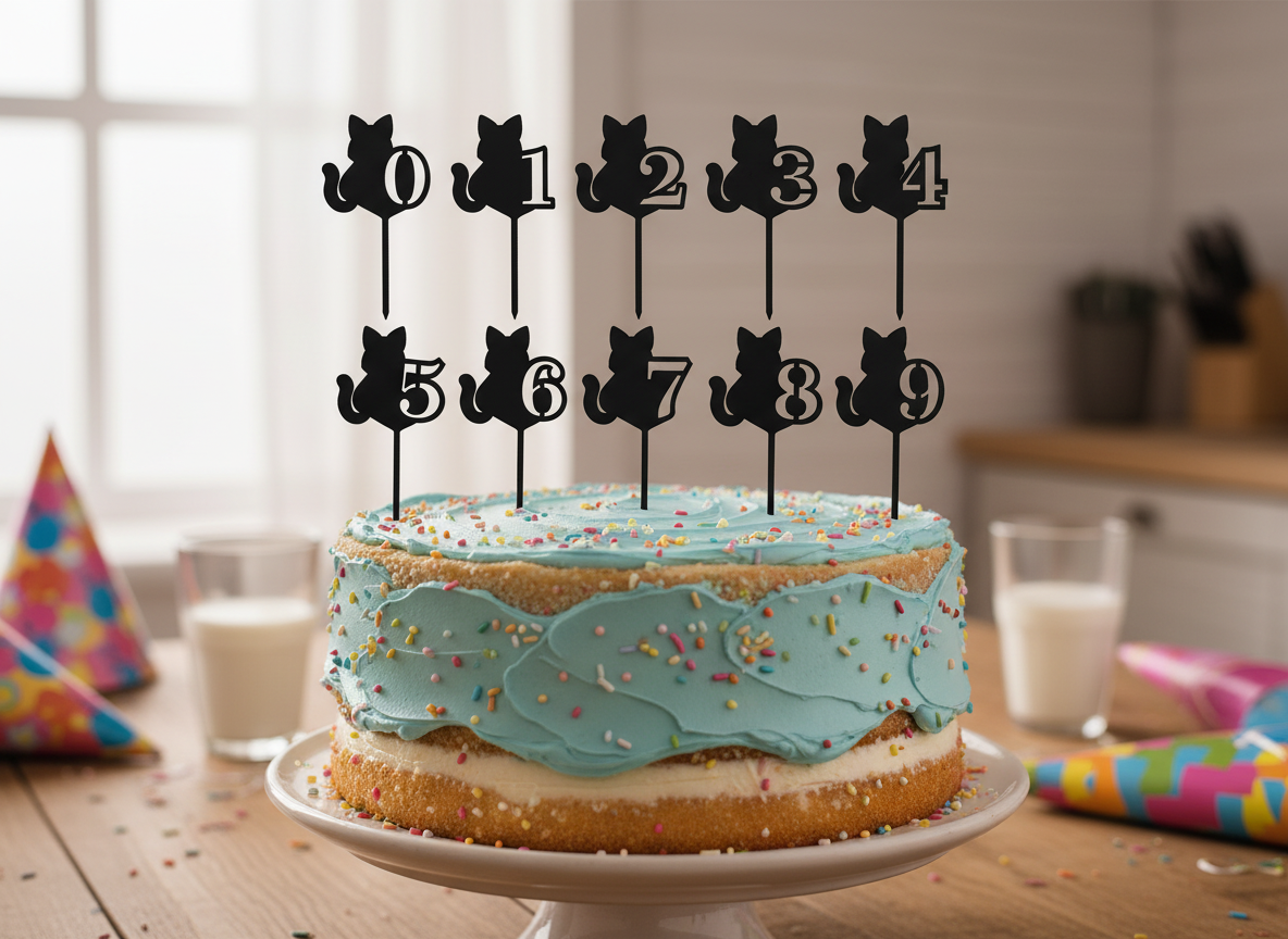 Bundle SVG di topper gatto per torta - Numeri 0-9 decorazione compleanno gattino