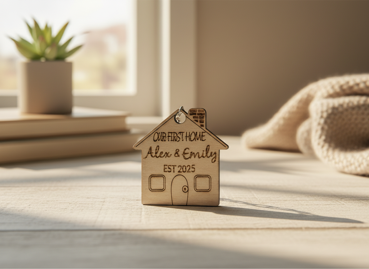 Wooden Keychain: Our First Home valentines day gift for men design