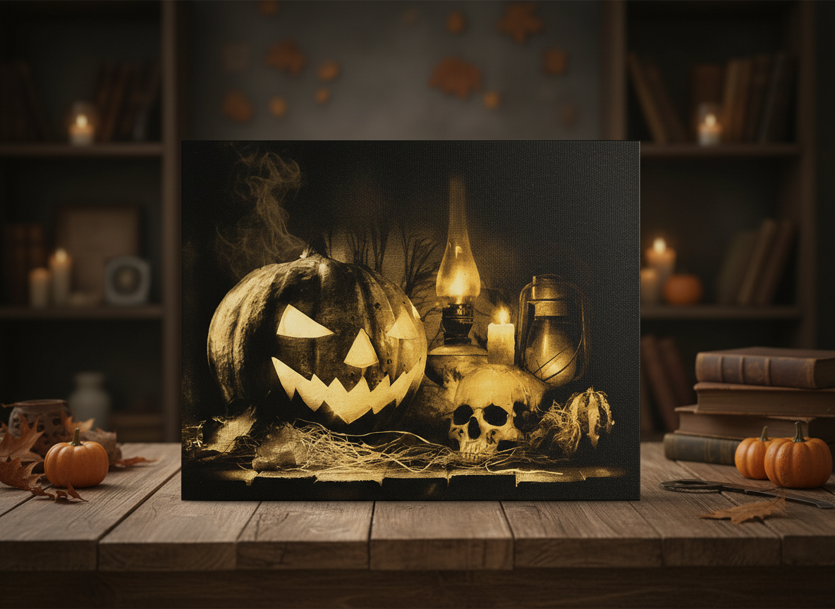 Jack-o-lantern a zucca di Halloween con teschio e decorazione a candela - vero progetto zucca Atomm