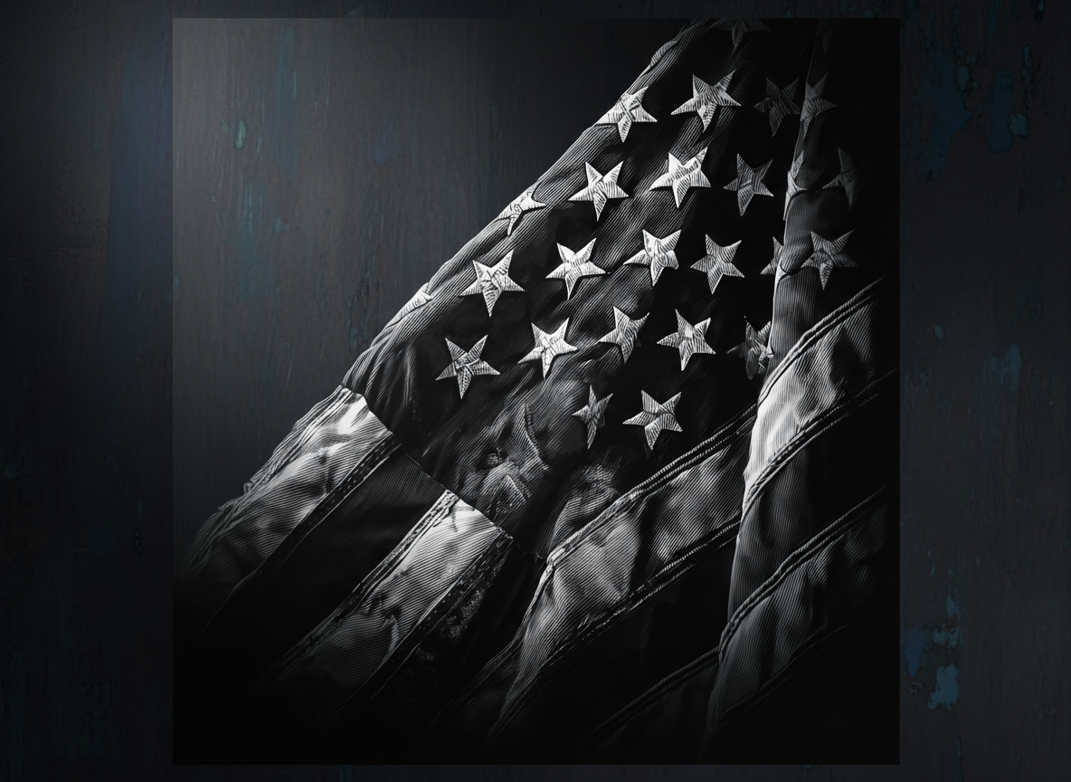 Distressed American Flag Close-Up Black and White Photo — free American flag wall art project file on Atomm