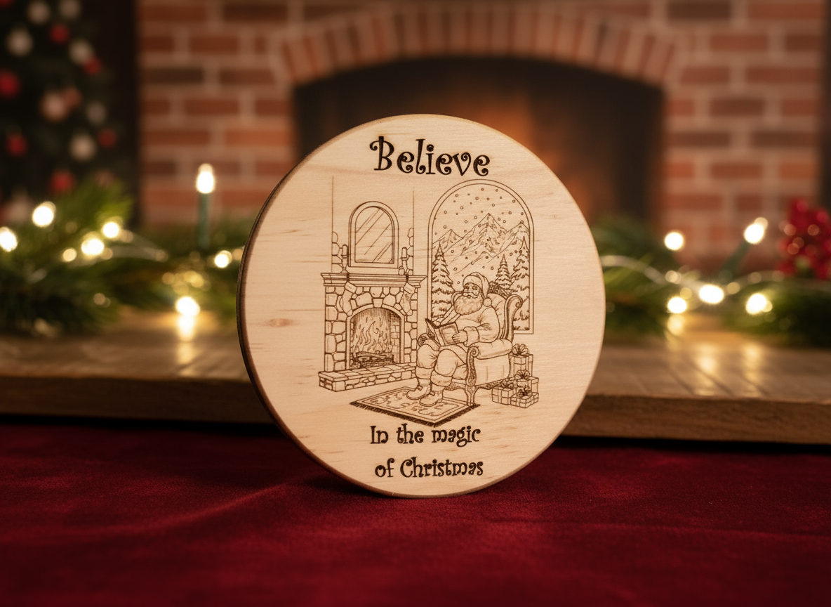 Santa and Fireplace Coaster Christmas Eve box idea