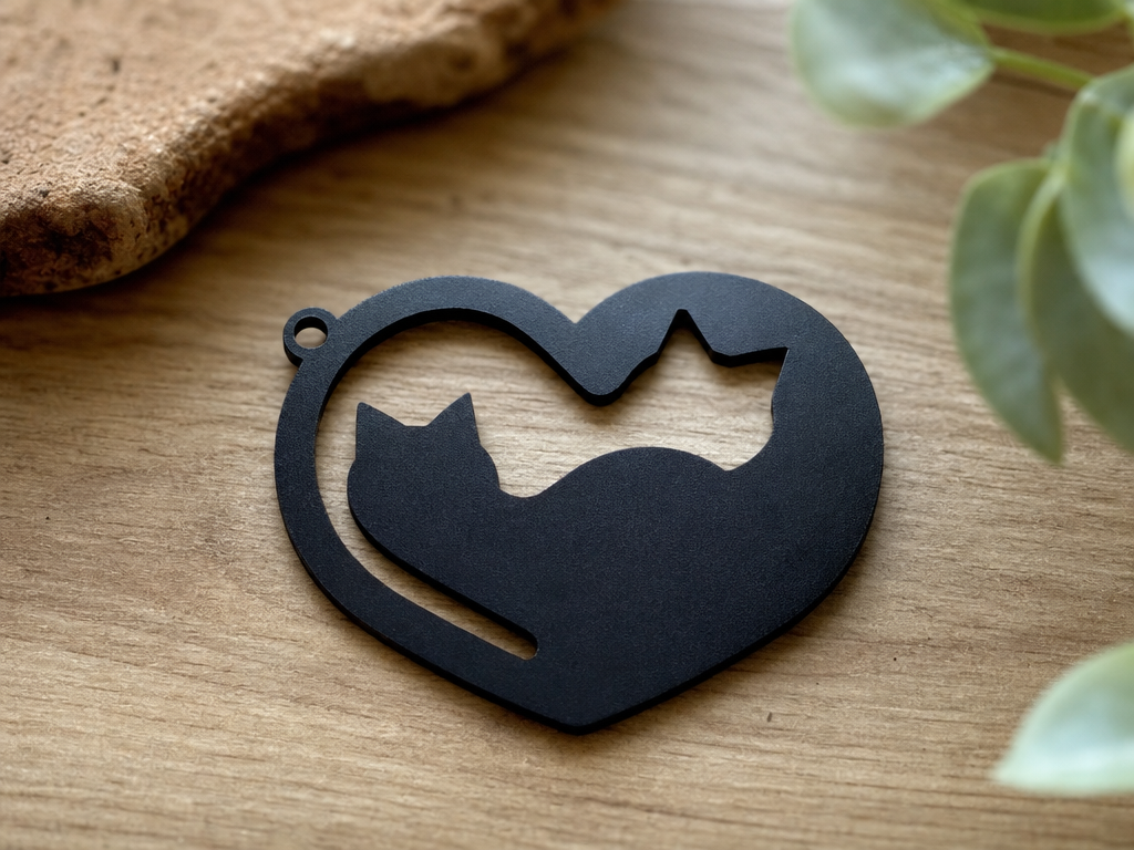 Heart-Shaped Pendant with Cat Silhouettes keychain design