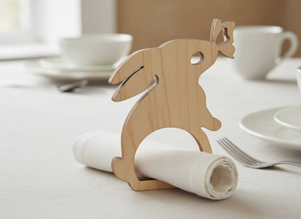 Wooden rabbit napkin ring holder for spring and family tables