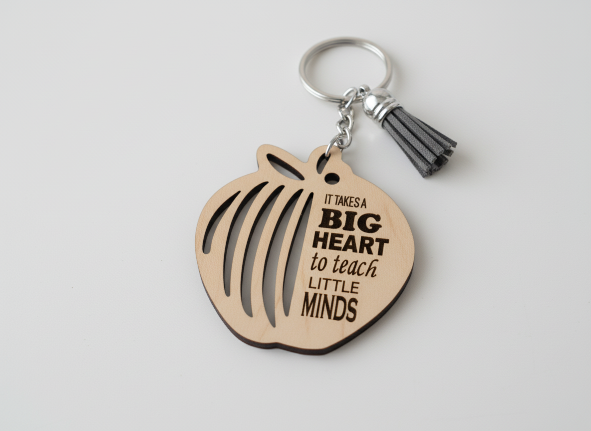 Wooden Apple Keychain with Inspirational Quote teacher gift design