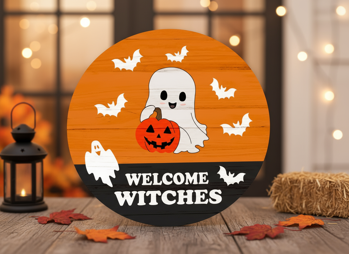 Panneau Halloween Welcome Witches, décoration d'Halloween pour extérieur découpée au laser