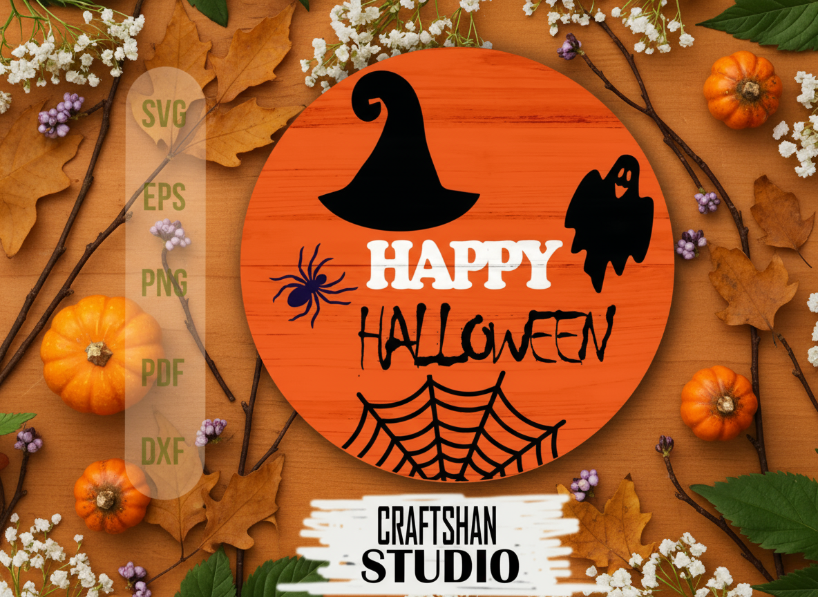 Happy Halloween Round Wood Sign wood sign design