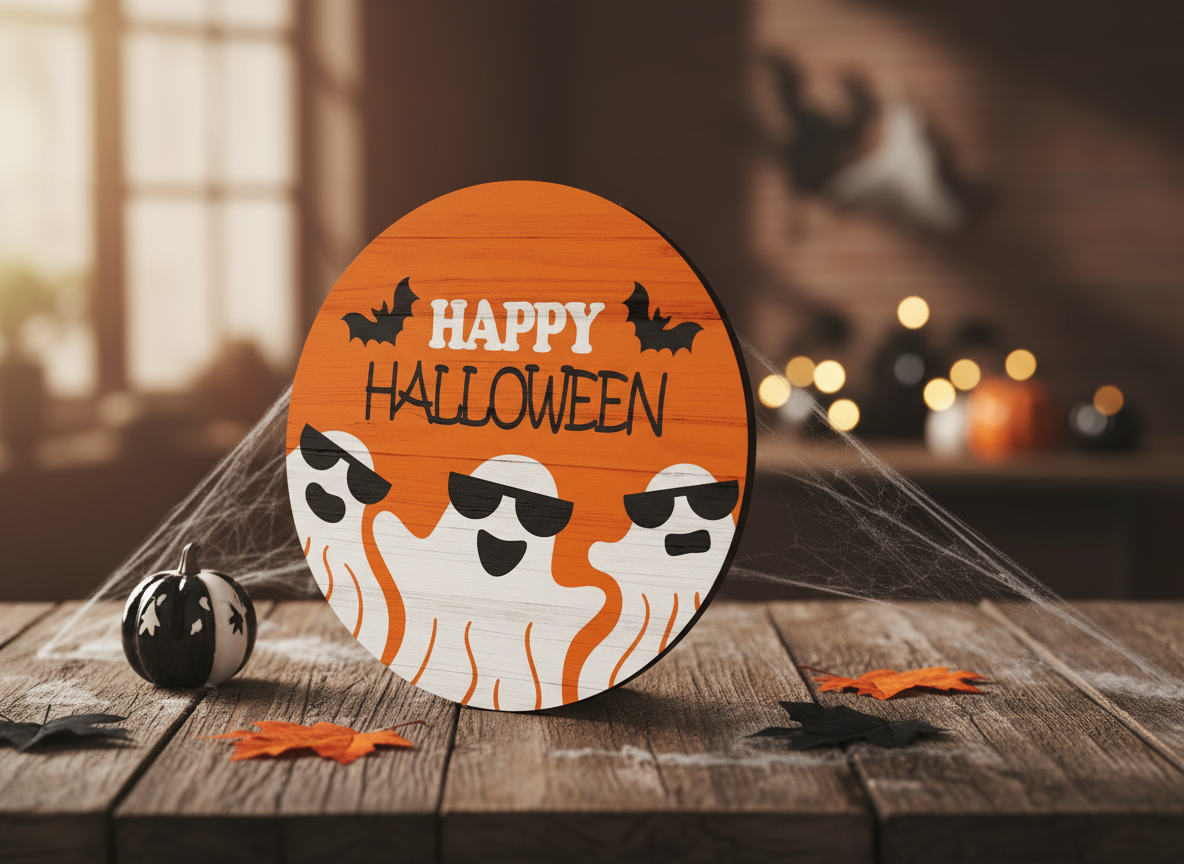 Деревянный настенный декор «Привидения Happy Halloween», лазерная резка
