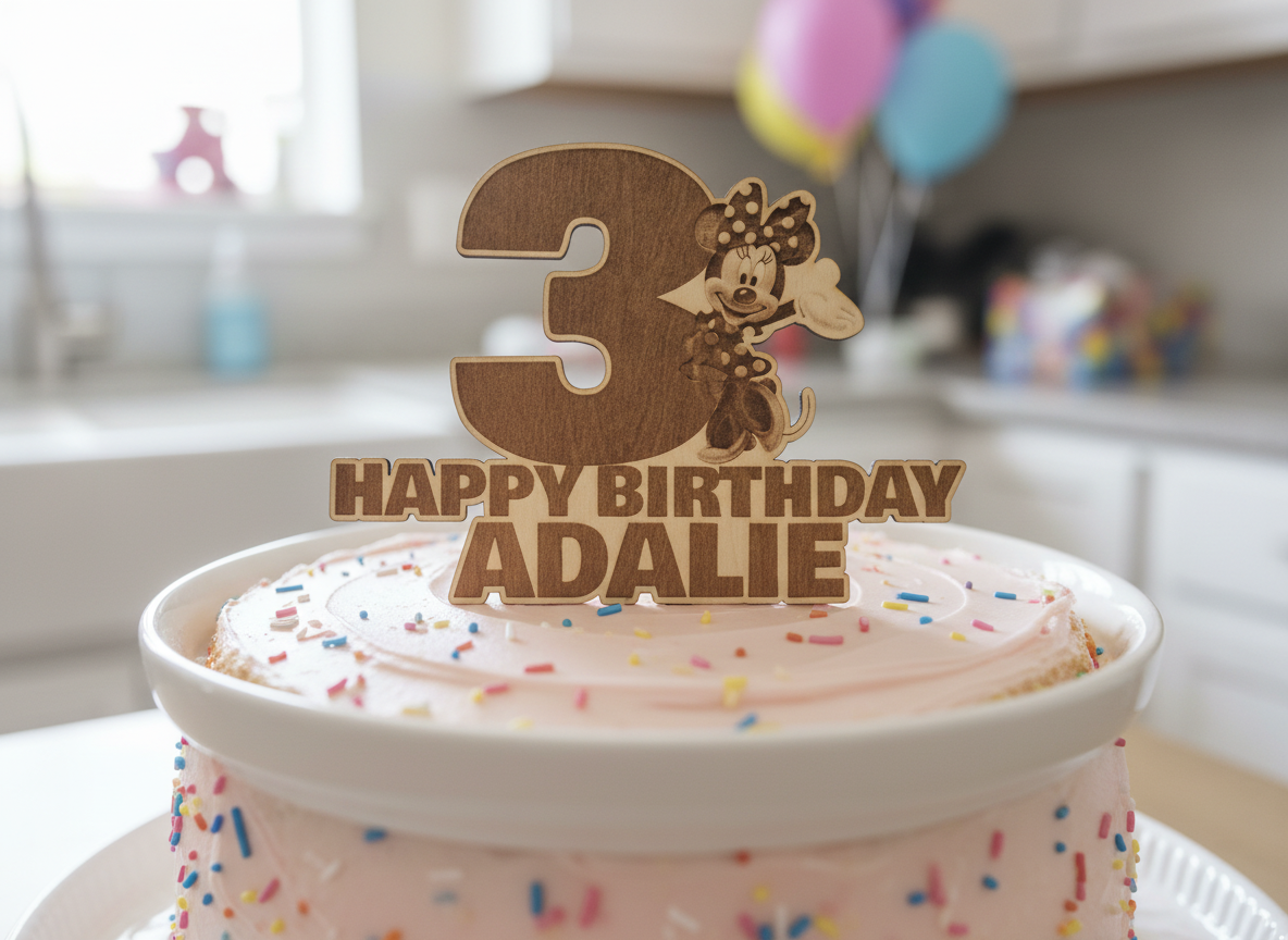 Cake topper di compleanno Minnie Mouse 3 anni con nome