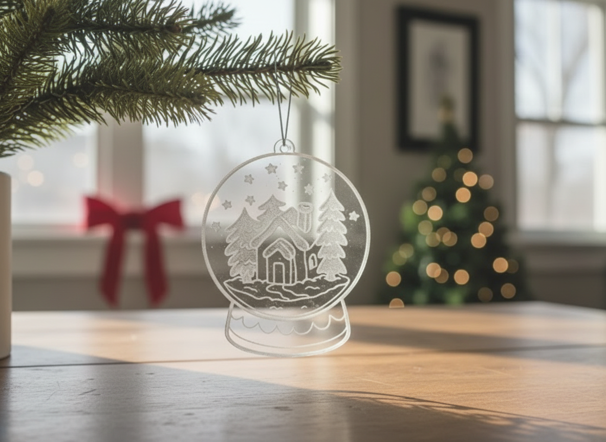 Laser cut acrylic snow globe Christmas ornament for window