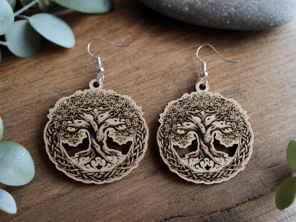 Tree of Life Celtic Knot Wooden Earrings earring design