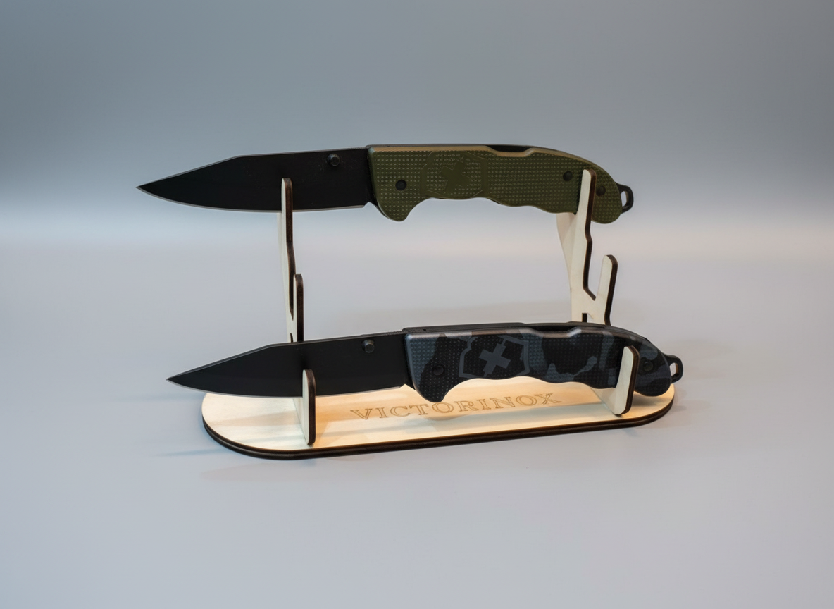 Wooden Display Stand for 3 Pocket Knives boyfriend birthday gift idea