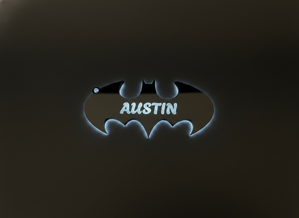 Personalized Austin Batman Logo Acrylic Keychain custom logo keychain idea