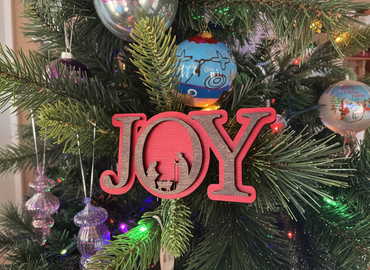 Joy nativity ornament Christmas window decoration