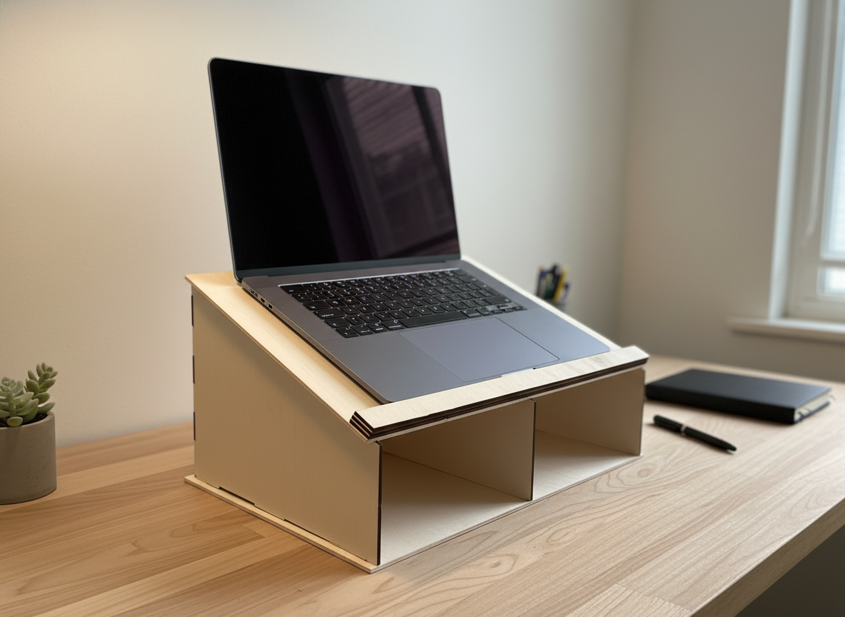 Laser Cut Wooden Desk Organizer with Laptop Stand and Storage ...
