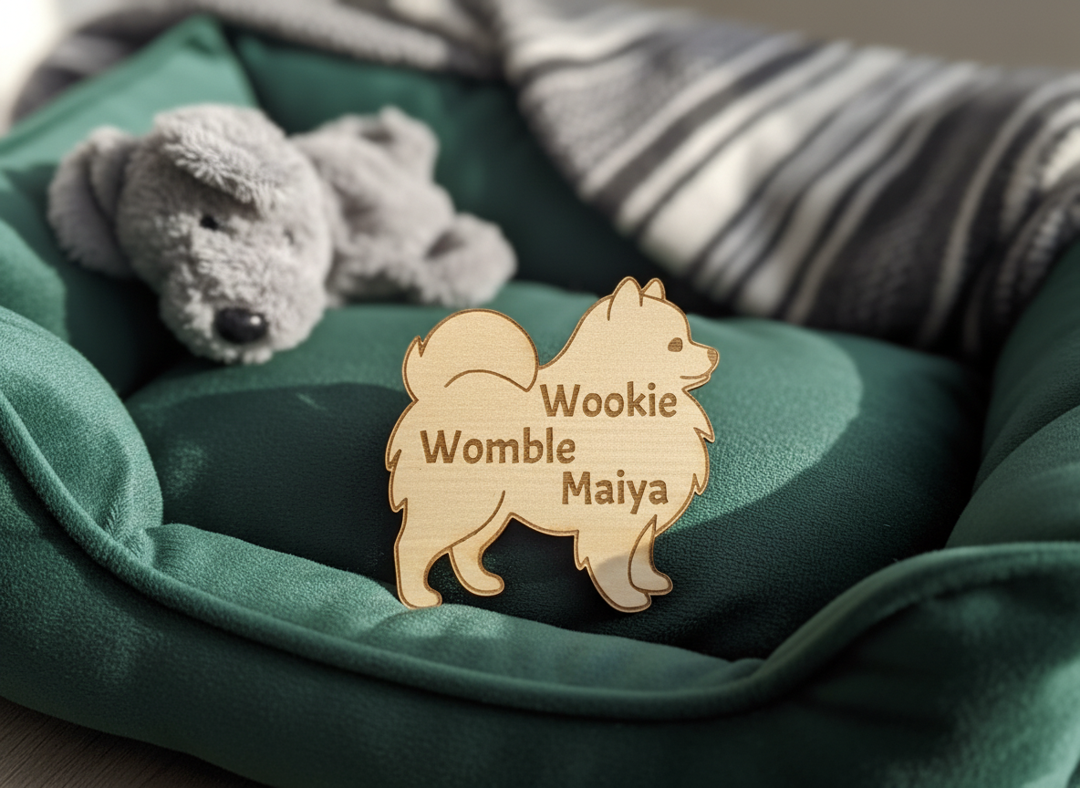 Pomeranian Dog Name Sign, Decorative Wood Cutting pet name plate design