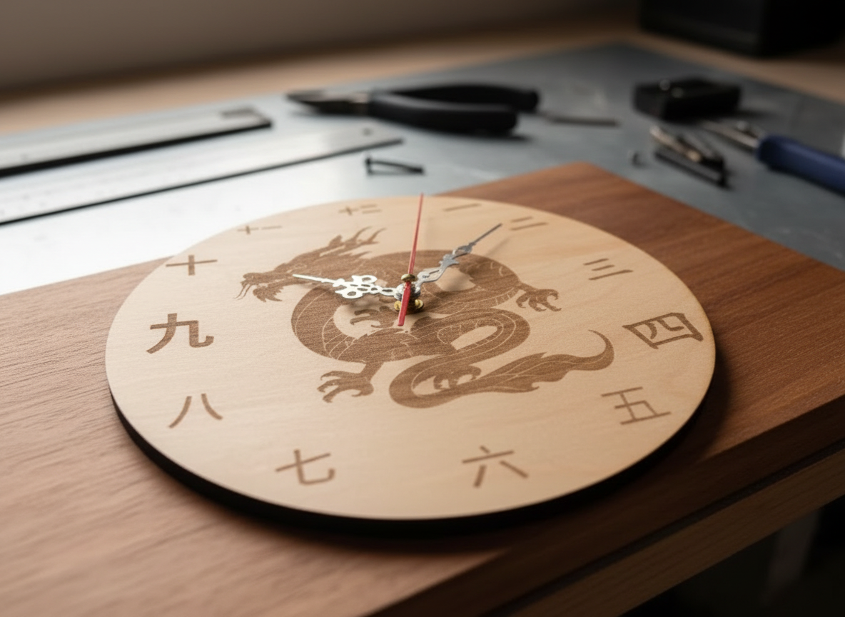 Chinese clock with Chinese numerals and a proverb in various languages wood clock idea