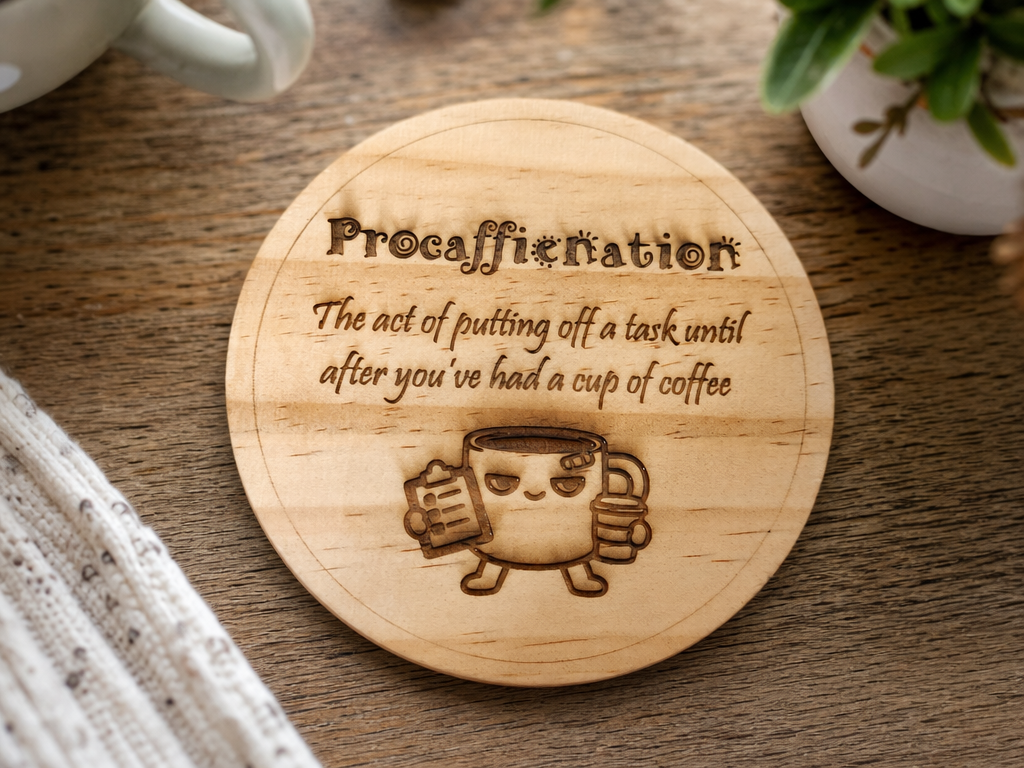Procaffeination Coffee Coaster coaster idea to sell on Etsy