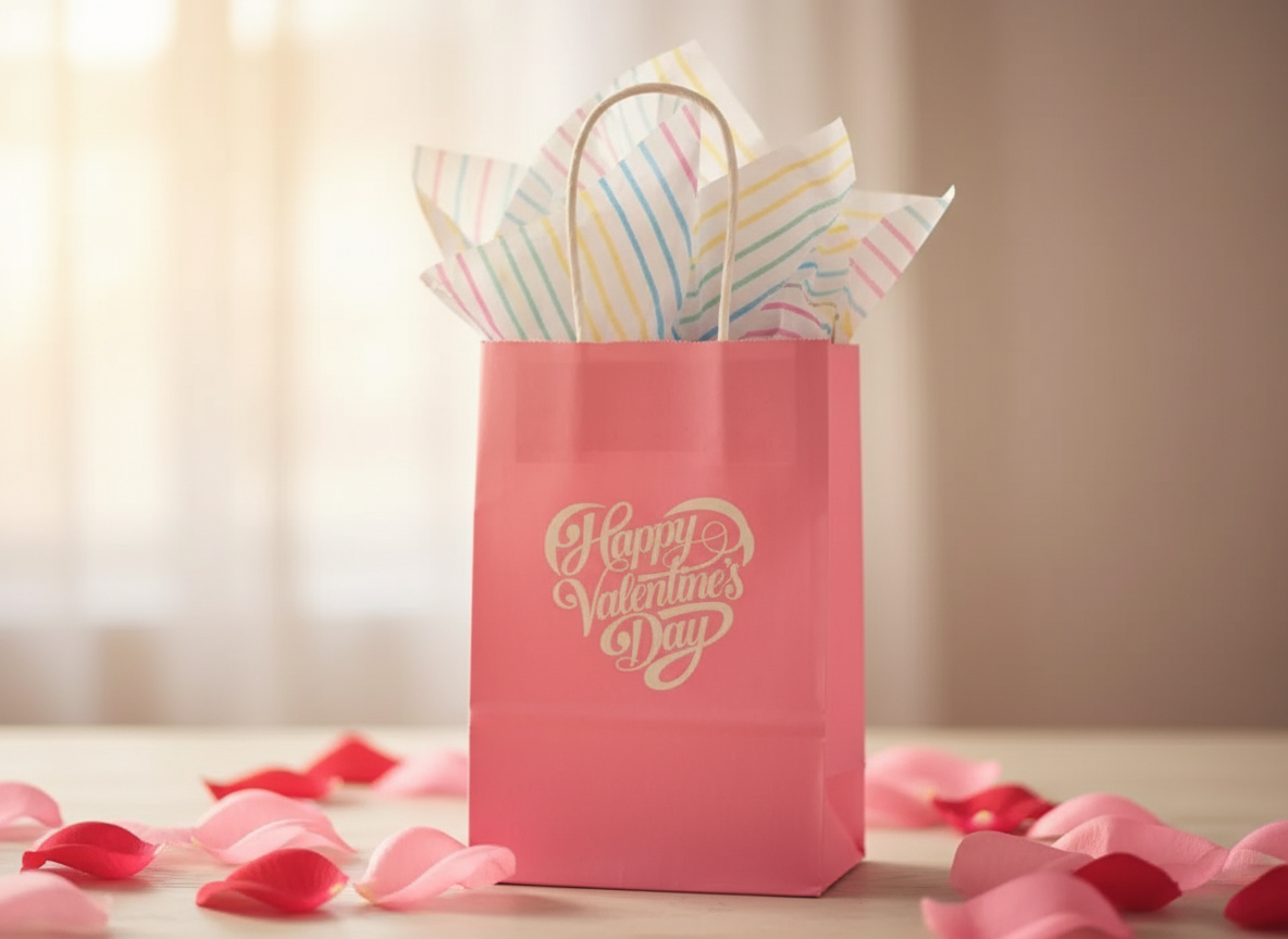 Happy Valentine's Day Heart Engraved onto a Paper Bag