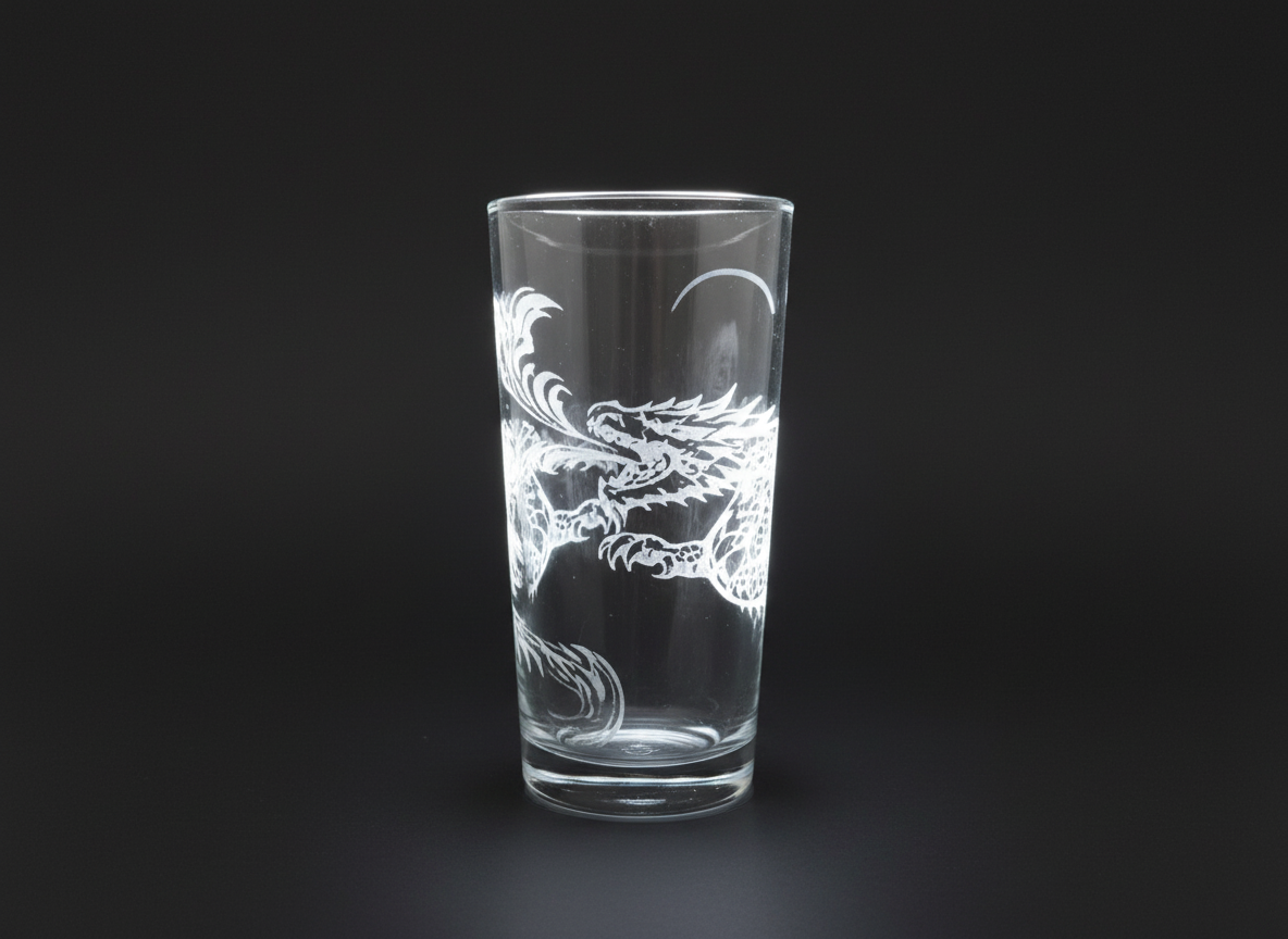Glass Tumbler with Dragon Design laser engraved custom tumbler idea