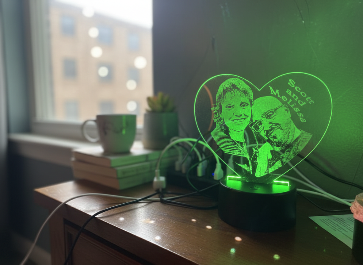 Heart-Shaped LED Acrylic Photo Lamp personalized photo gift design