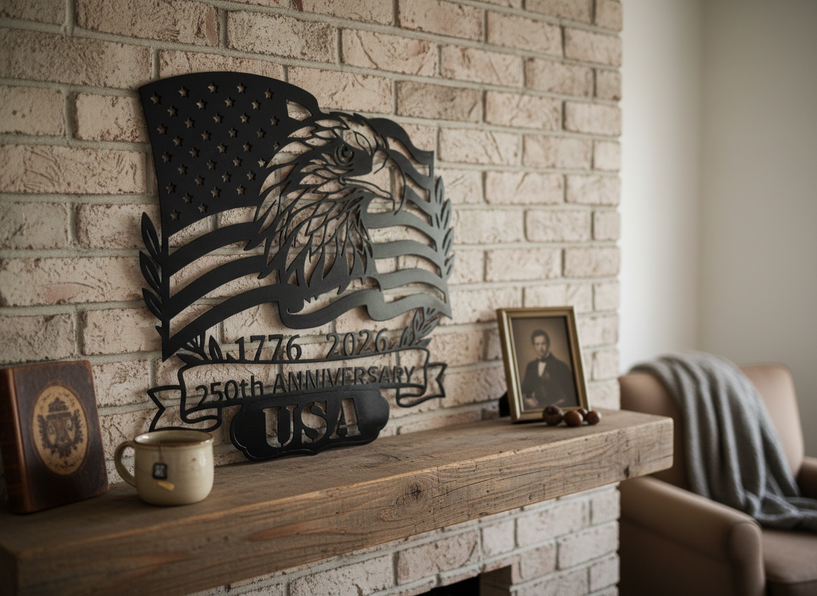 America 250th Anniversary July 4th — free American flag wall art project file on Atomm