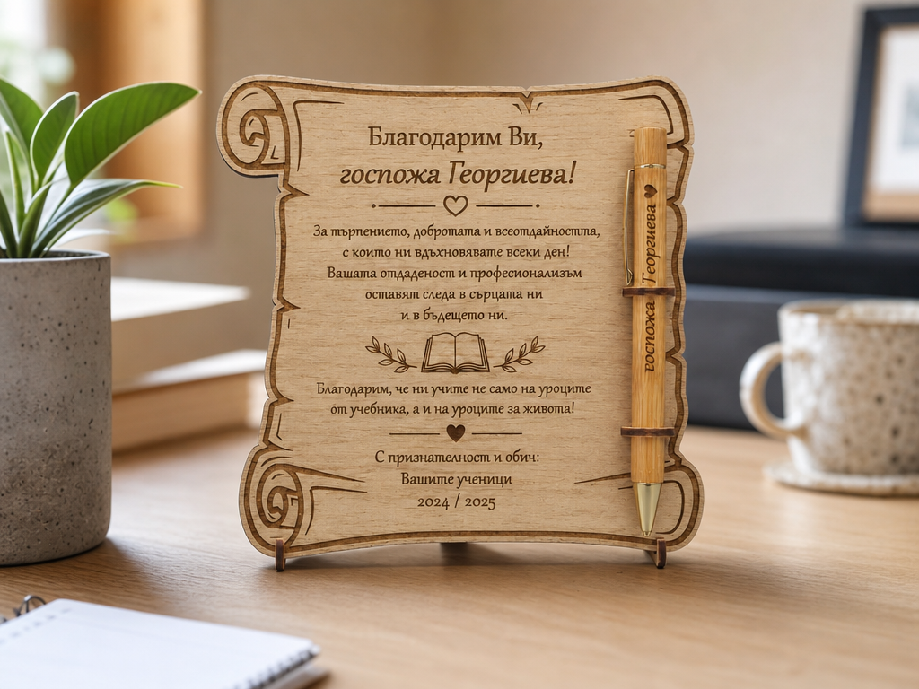 Wooden Scroll Plaque with Pen for Teacher Appreciation office decor idea