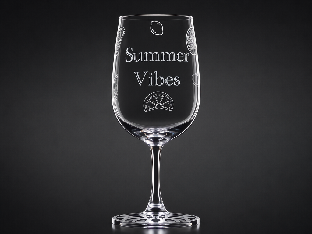 Kozarec za vino Summer Vibes z motivom limone – ideja za lasersko gravirano stekleno posodje