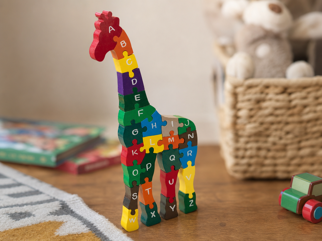 Giraffe Alphabet Jigsaw laser cut word puzzle idea