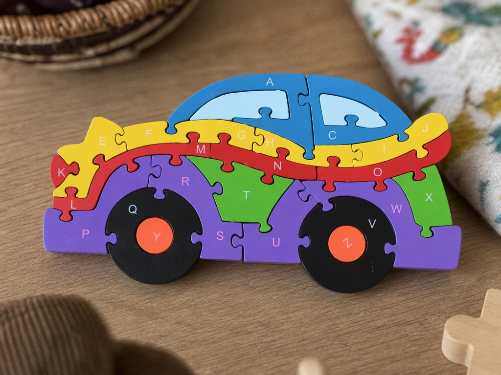 Alphabet Car Jigsaw laser cut word puzzle idea