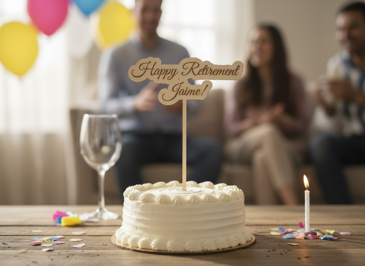Wooden happy retirement cake topper