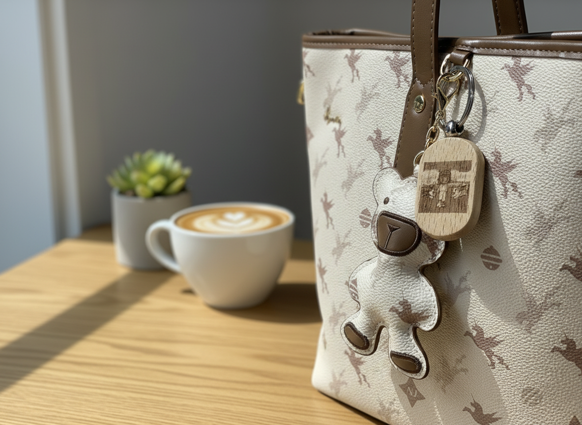 Wooden Keychain with Custom Photo Image personalized photo gift design