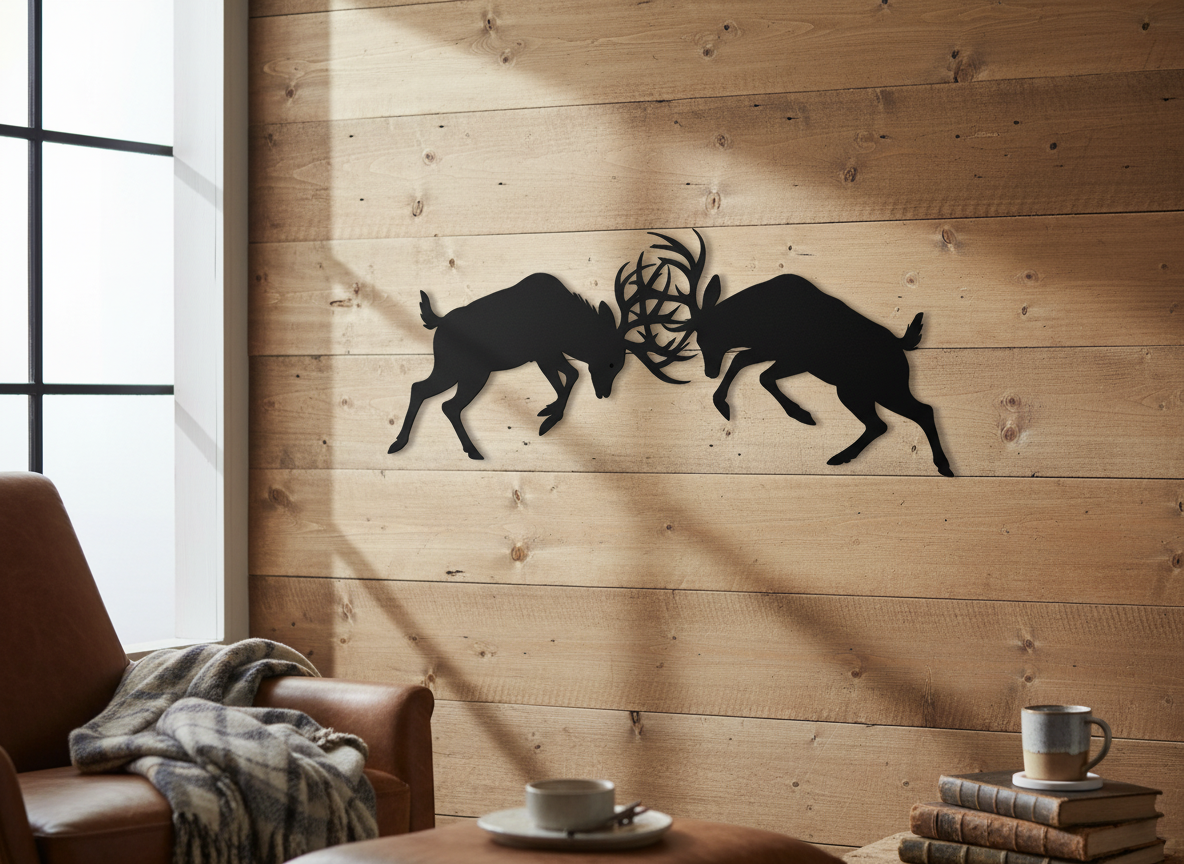 Zwei kämpfende Hirsche Tiersilhouette Wandkunst