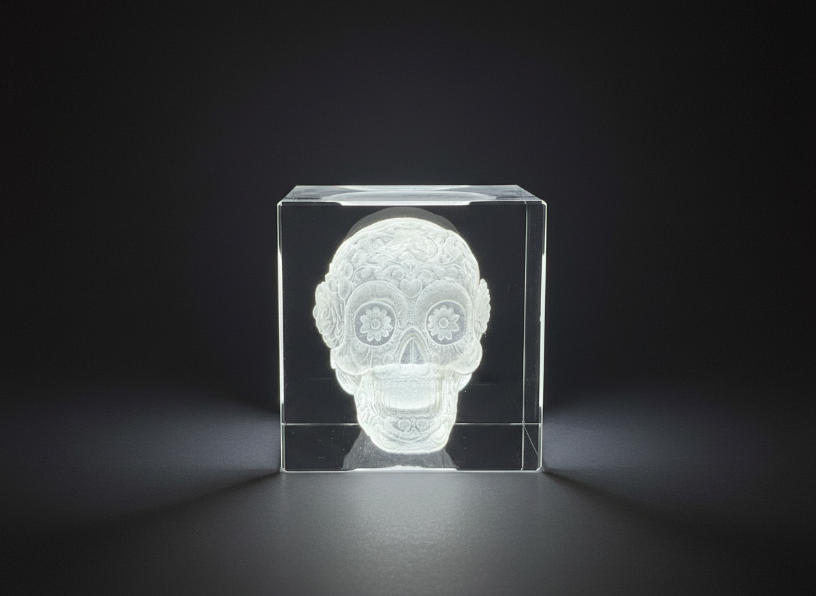Sugar Skull Crystal Cube with Floral Pattern sugar skull dia de los muertos design