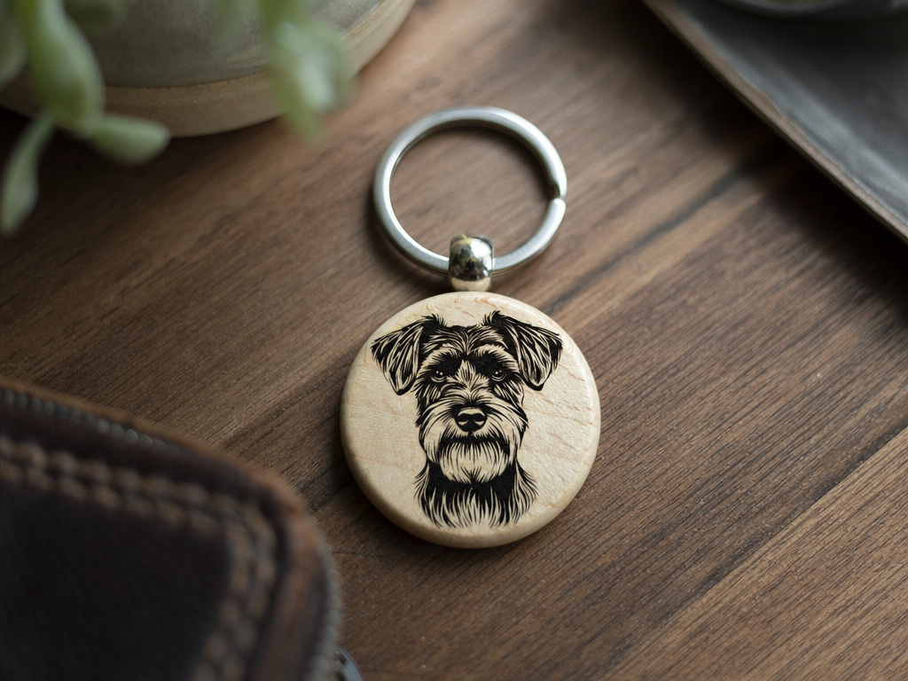 Schnauzer version 2  Dog Portrait Round Wooden Keychain laser engraved pet portrait idea