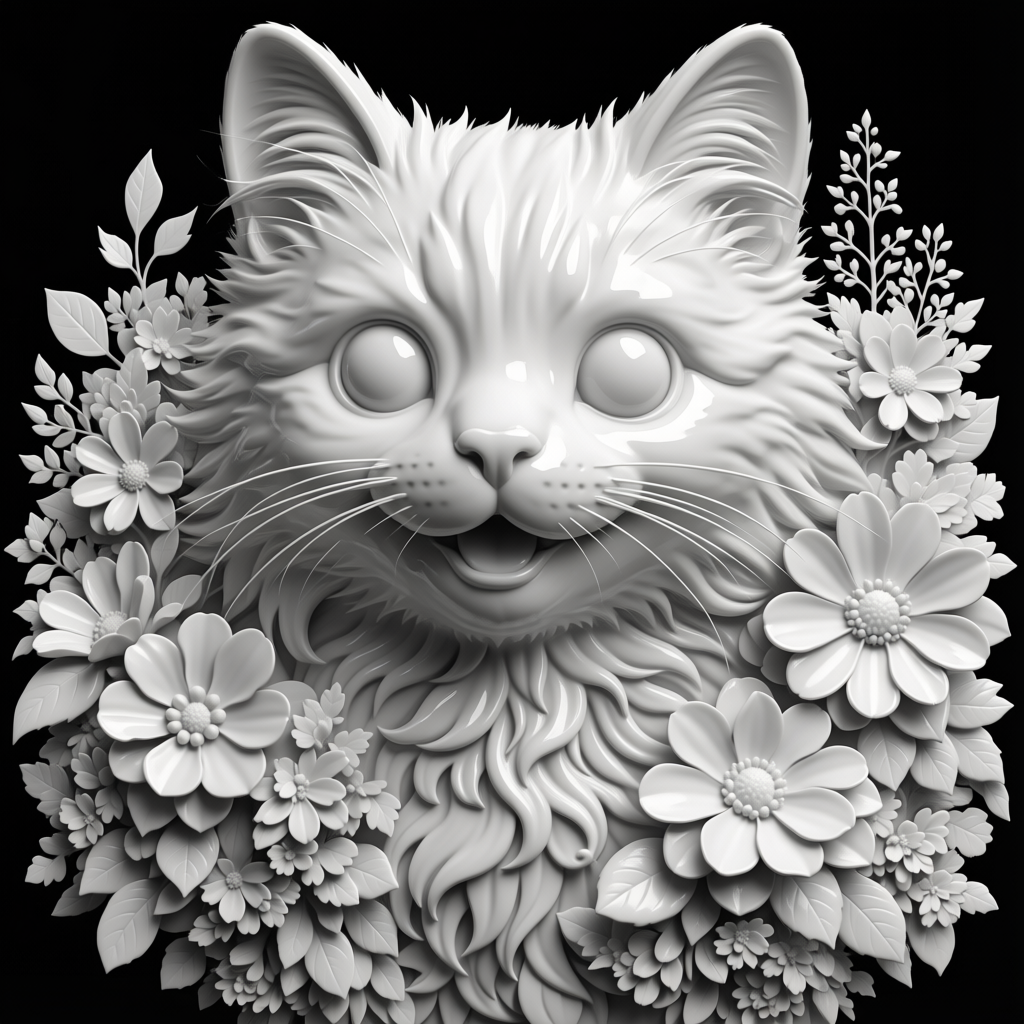 Ultra Cute Kitten Floral Depth Engraved Wooden Coaster | 3D Relief Laser Engraving | xTool F2 Portable Art