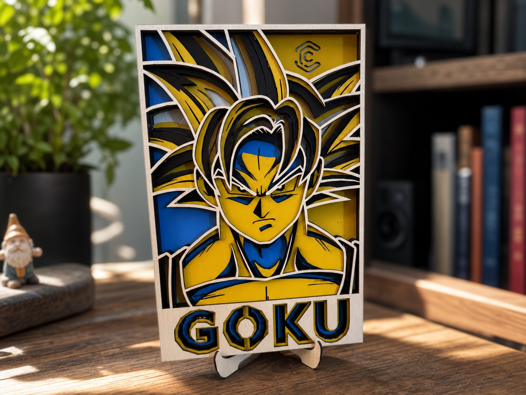 多層ステンドグラススタイルの悟空ウォールアートパネル、GOKU名プレート付き、ドラゴンボールの装飾